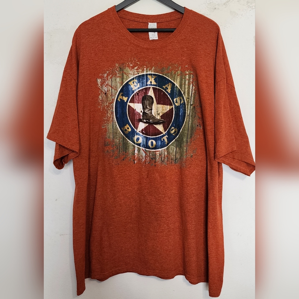 "Texas Boots"  Mens  Size 3XL T-Shirt  Orange-ish Rust with Black Boots and Star